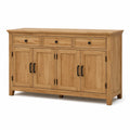 Aparador de madera de roble con 3 cajones y 4 puertas 150x45x85 cm marrón