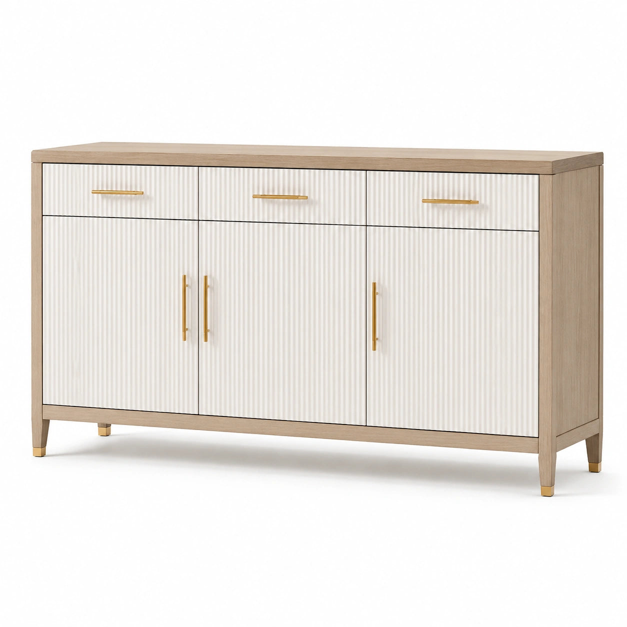 Aparador de Madera y MDF con Tiradores Metálicos 150x40x85 cm Blanco y Roble