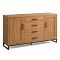 Aparador de MDF Chapado de Roble con Base de Metal y 4 Cajones