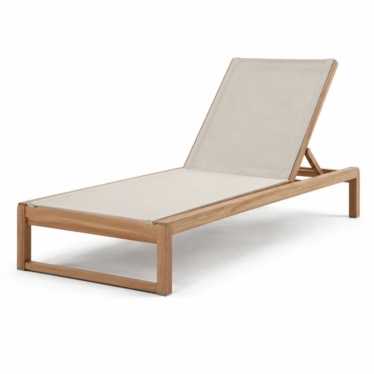 Tumbona de madera y tela beige 200x65x35 cm