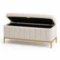 Banco de tela beige con patas de metal doradas 120 cm