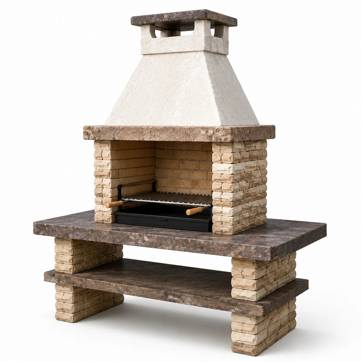 Barbacoa de Piedra y Ladrillo con Chimenea y Estante