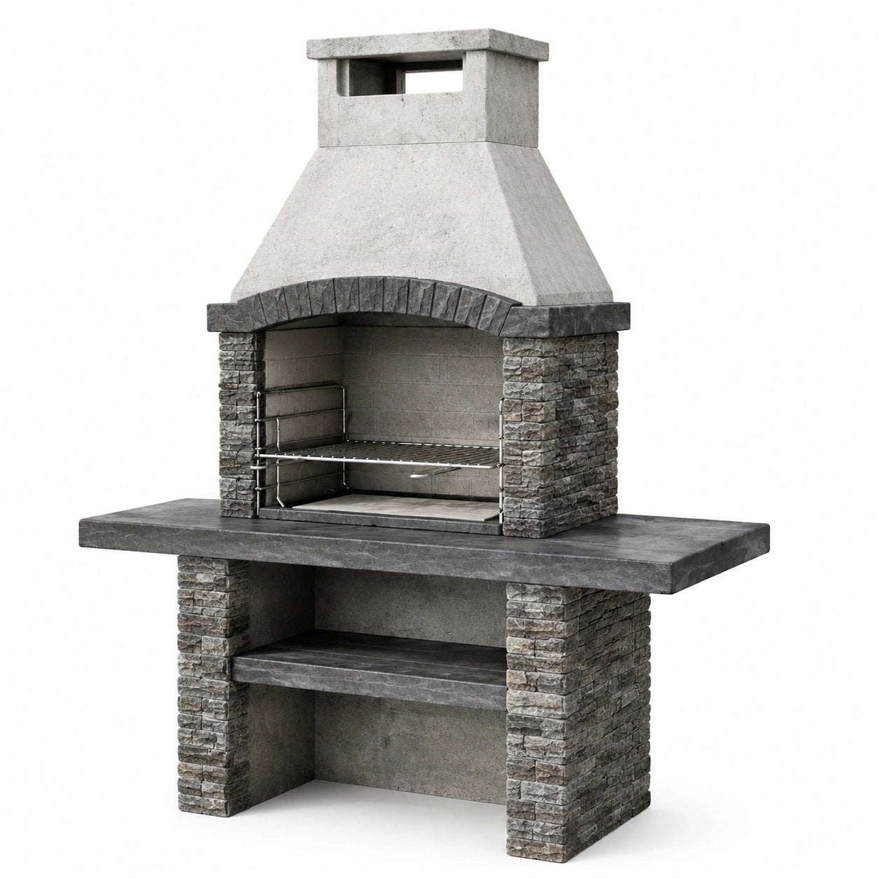 Barbacoa de ladrillo y piedra natural con parrilla de acero inoxidable 150x60x210 cm