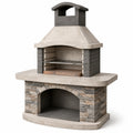 Barbacoa de piedra y ladrillo con parrilla de acero 200x150x75 cm