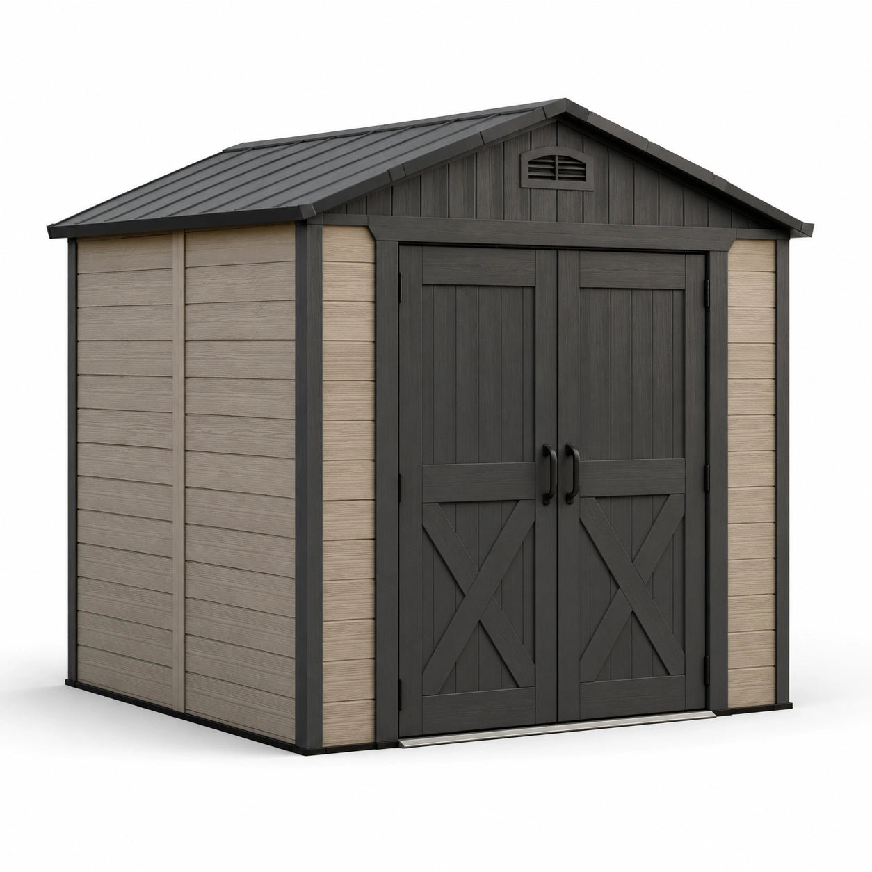 Cobertizo de Jardín de Plástico 180x150x215 cm Gris y Beige con Puertas Dobles