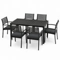 Conjunto de comedor de jardín de metal con mesa y 6 sillas negro