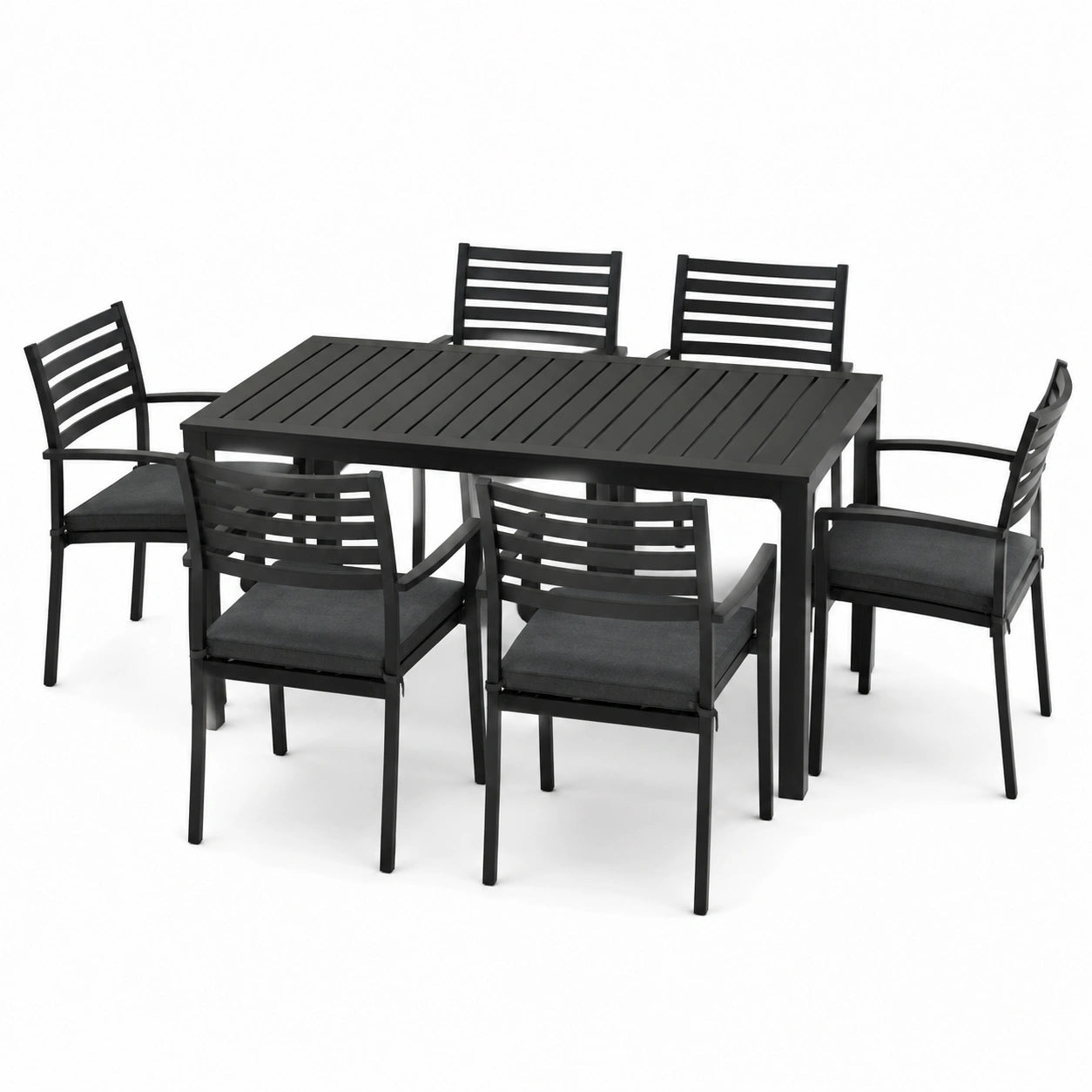 Conjunto de comedor de jardín de metal con mesa y 6 sillas negro