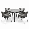 Conjunto de comedor de jardín con mesa de aluminio y cemento con sillas de cuerda sintética