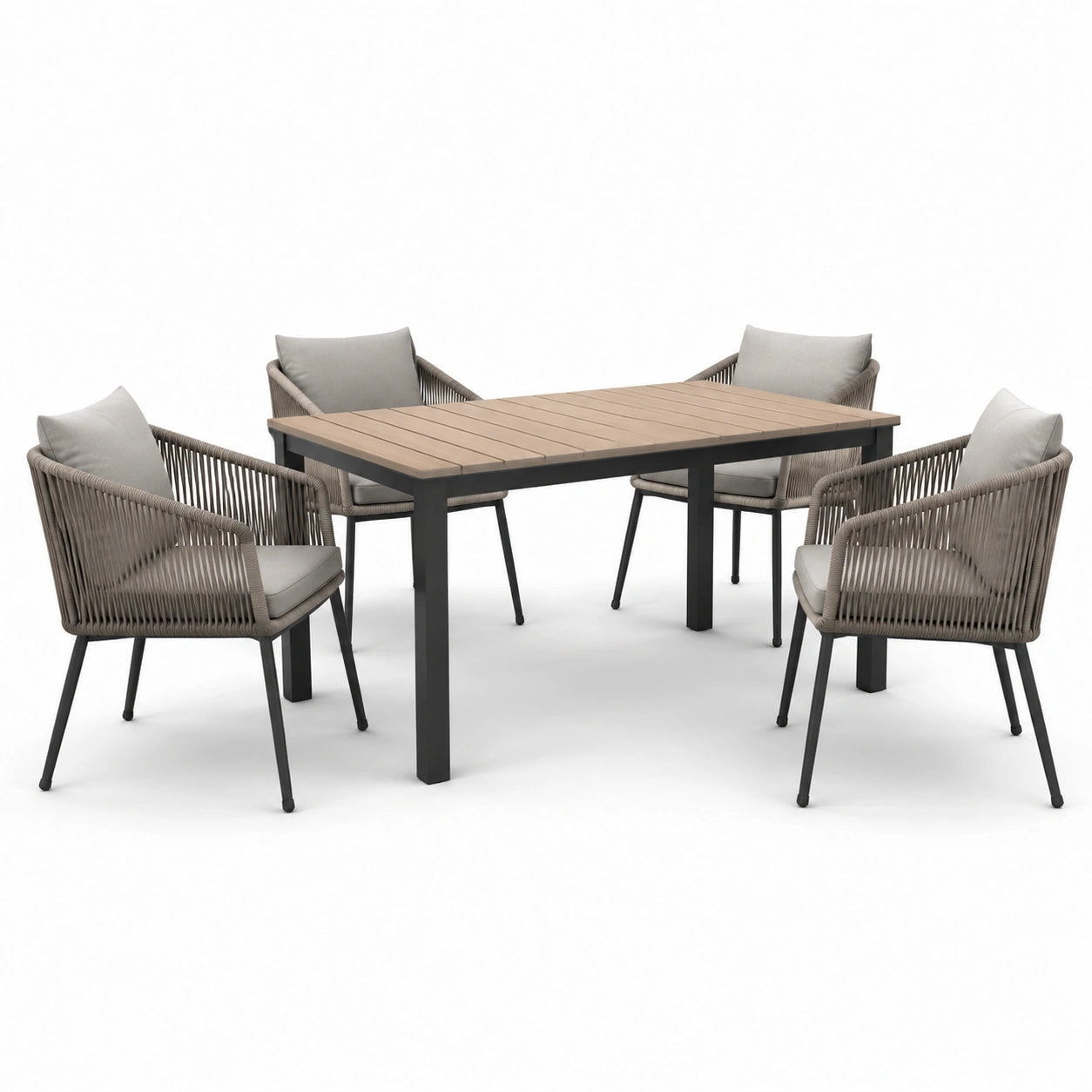 Conjunto de comedor de jardín aluminio y cuerda beige/marrón claro