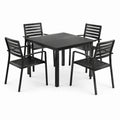 Conjunto de comedor de jardín de aluminio negro con mesa cuadrada y 4 sillas